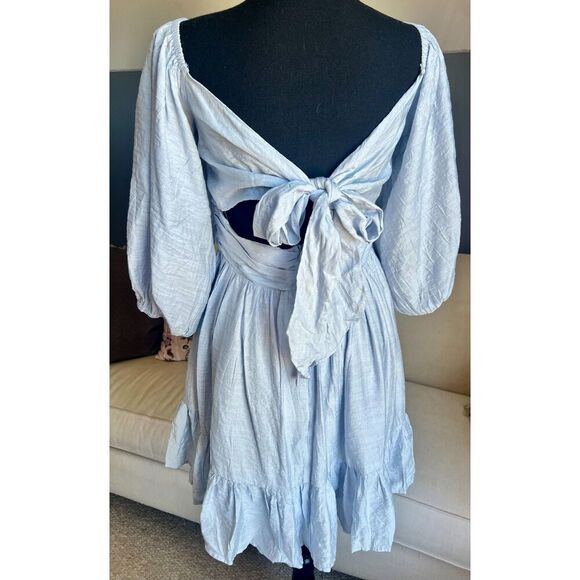 Hello Molly Light Blue Tie Back Dress Size Medium - Picture 6 of 9